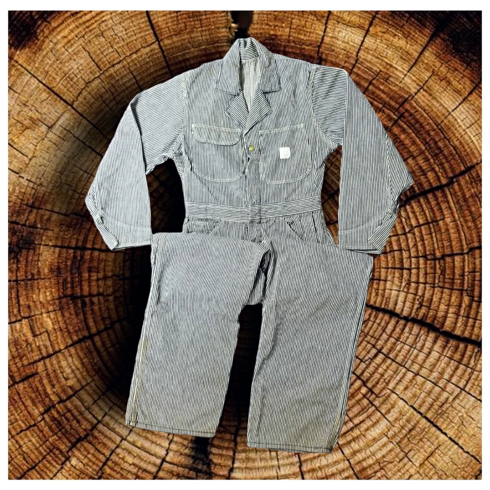 ☆RARE☆TRUE VINTAGE 1920-30's HICKORY STRIPE SELVEDGE DENIM COVERALLS- 30"x30"
